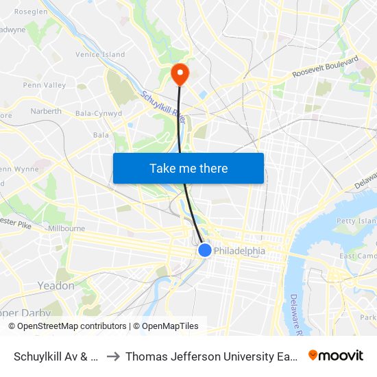 Schuylkill Av & JFK Blvd to Thomas Jefferson University East Falls Campus map