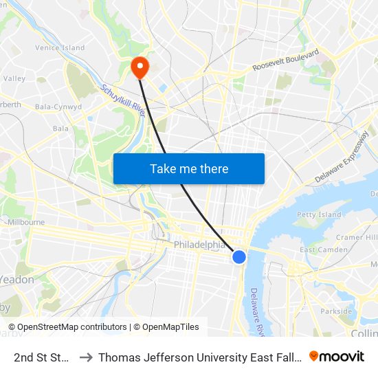 2nd St Station to Thomas Jefferson University East Falls Campus map