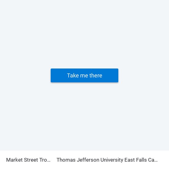 Market Street Trolley to Thomas Jefferson University East Falls Campus map