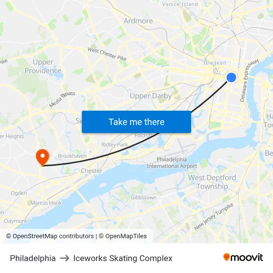 Philadelphia to Iceworks Skating Complex map