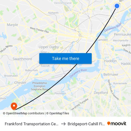 Frankford Transportation Center to Bridgeport-Cahill Field map
