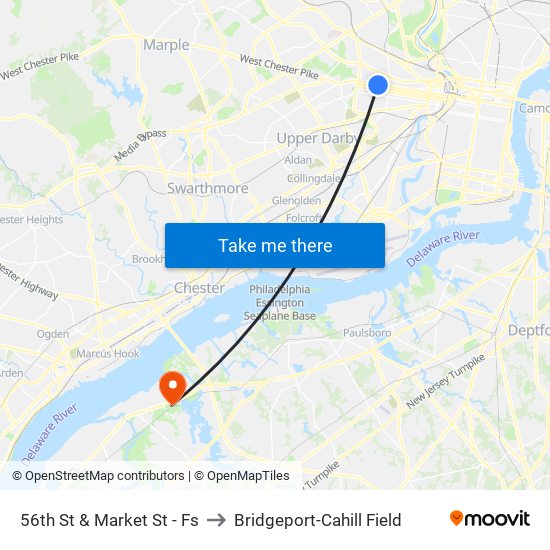 56th St & Market St - Fs to Bridgeport-Cahill Field map
