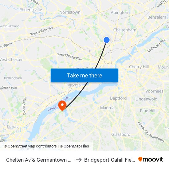 Chelten Av & Germantown Av to Bridgeport-Cahill Field map