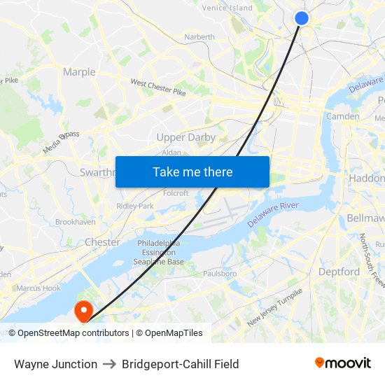 Wayne Junction to Bridgeport-Cahill Field map