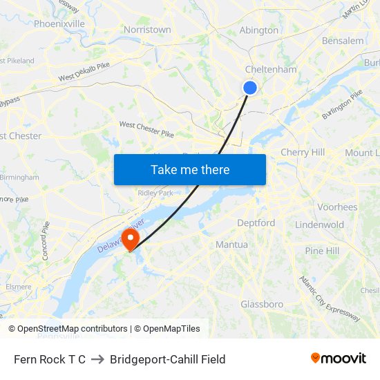 Fern Rock T C to Bridgeport-Cahill Field map