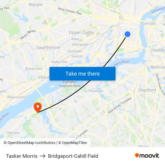 Tasker Morris to Bridgeport-Cahill Field map