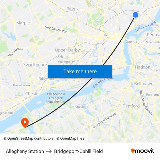 Allegheny Station to Bridgeport-Cahill Field map