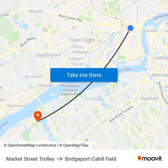 Market Street Trolley to Bridgeport-Cahill Field map