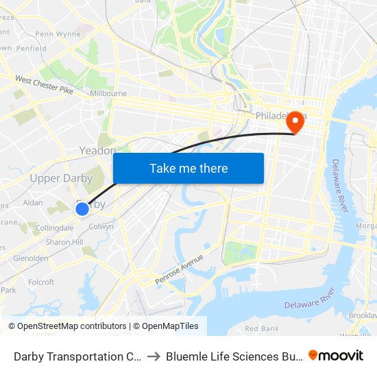 Darby Transportation Center to Bluemle Life Sciences Building map