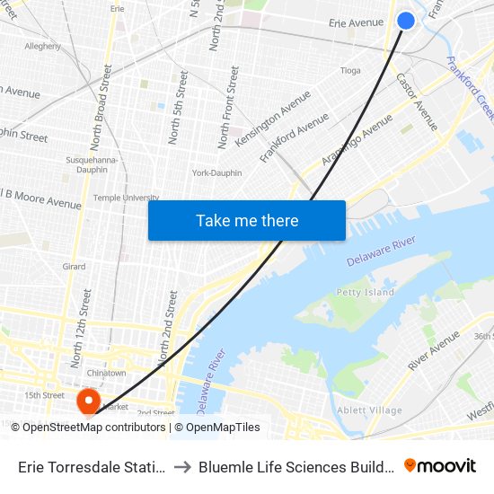 Erie Torresdale Station to Bluemle Life Sciences Building map