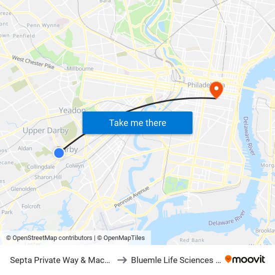 Septa Private Way & Macdade Blvd to Bluemle Life Sciences Building map