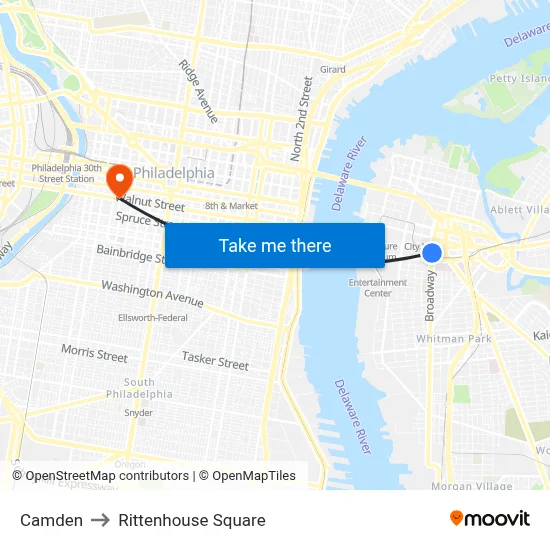 Camden to Rittenhouse Square map