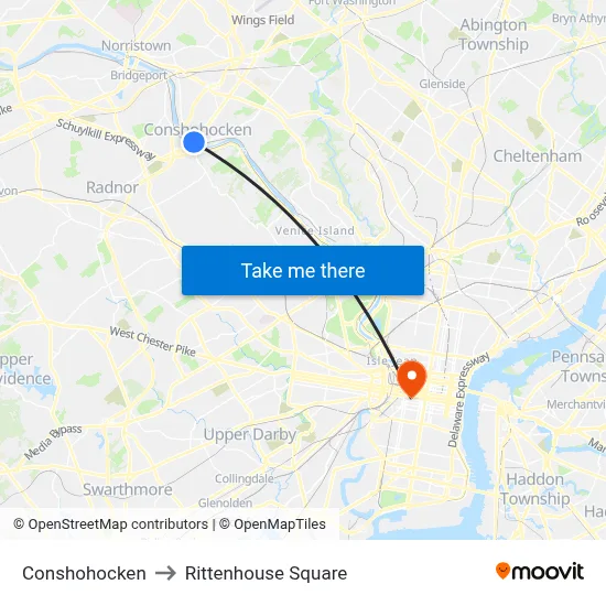 Conshohocken to Rittenhouse Square map
