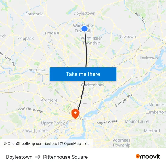 Doylestown to Rittenhouse Square map