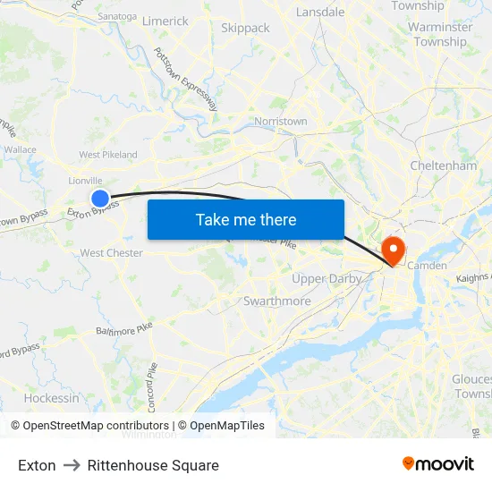 Exton to Rittenhouse Square map