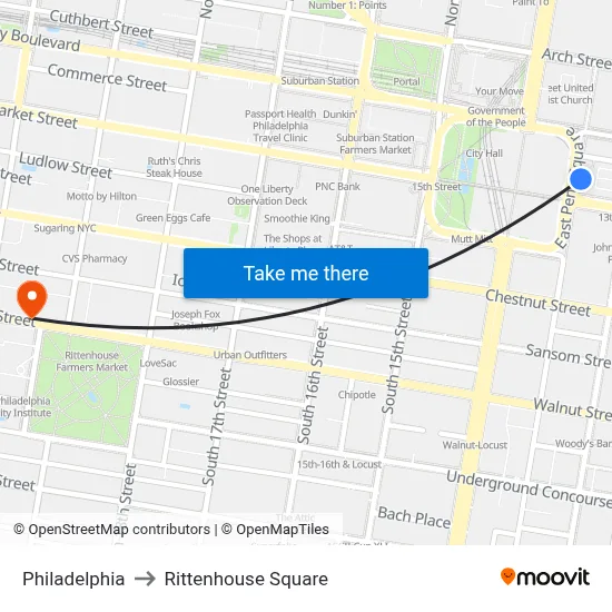 Philadelphia to Rittenhouse Square map
