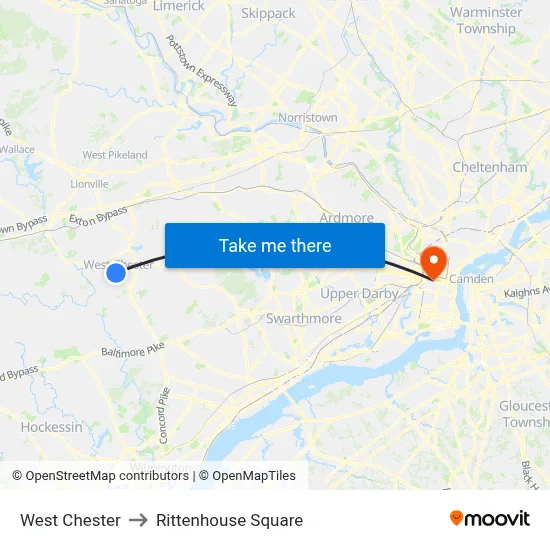 West Chester to Rittenhouse Square map