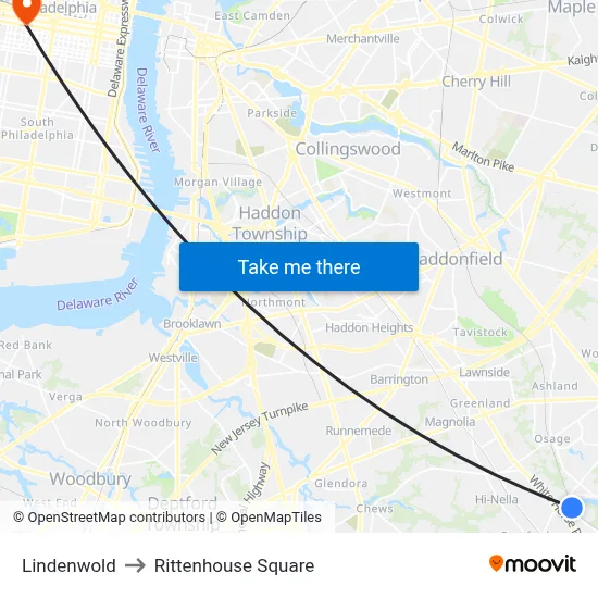 Lindenwold to Rittenhouse Square map
