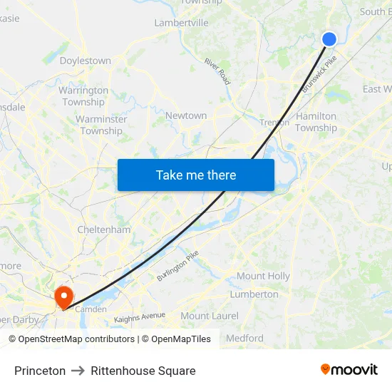 Princeton to Rittenhouse Square map