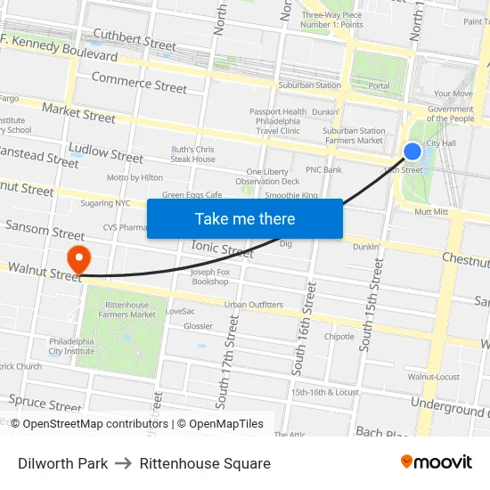 Dilworth Park to Rittenhouse Square map