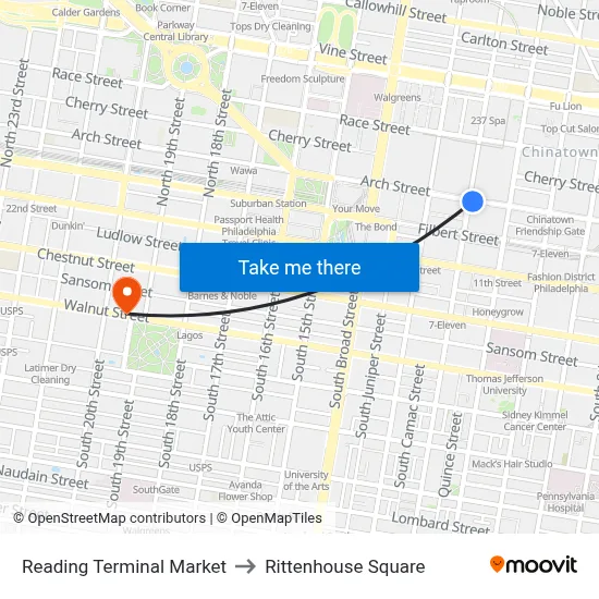 Reading Terminal Market to Rittenhouse Square map