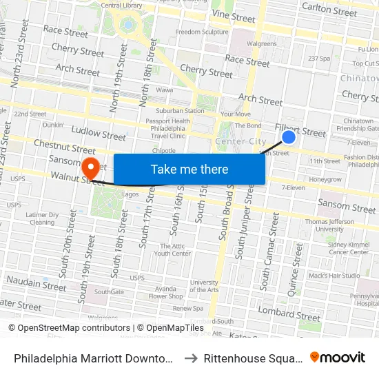 Philadelphia Marriott Downtown to Rittenhouse Square map