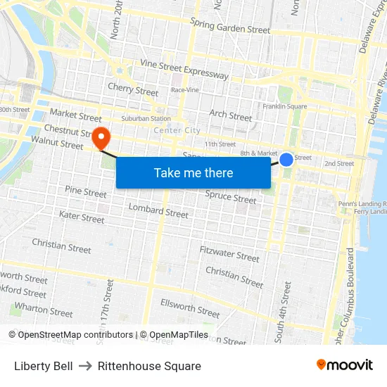 Liberty Bell to Rittenhouse Square map