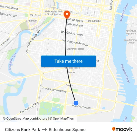 Citizens Bank Park to Rittenhouse Square map