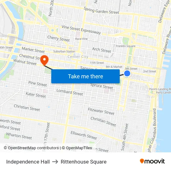 Independence Hall to Rittenhouse Square map