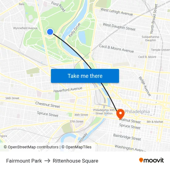 Fairmount Park to Rittenhouse Square map