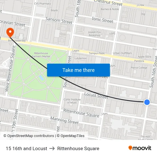 15 16th and Locust to Rittenhouse Square map