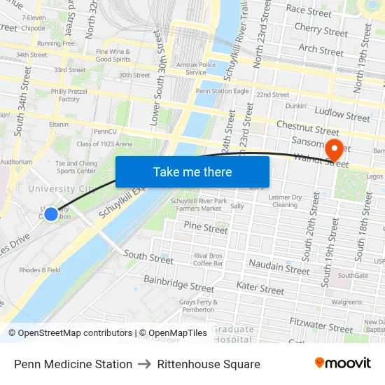 Penn Medicine Station to Rittenhouse Square map