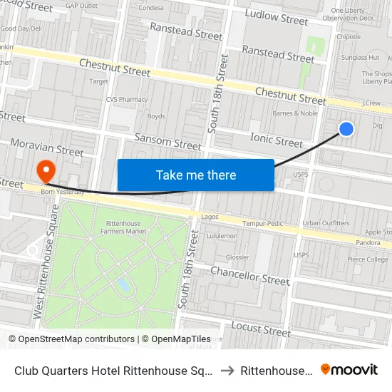 Club Quarters Hotel Rittenhouse Square Philadelphia to Rittenhouse Square map