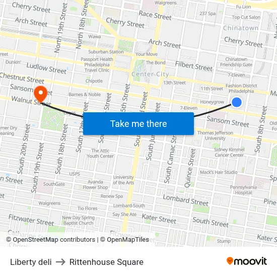 Liberty deli to Rittenhouse Square map