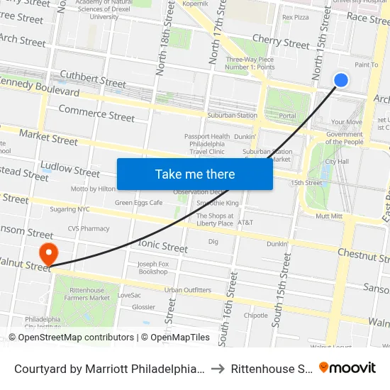 Courtyard by Marriott Philadelphia Downtown to Rittenhouse Square map