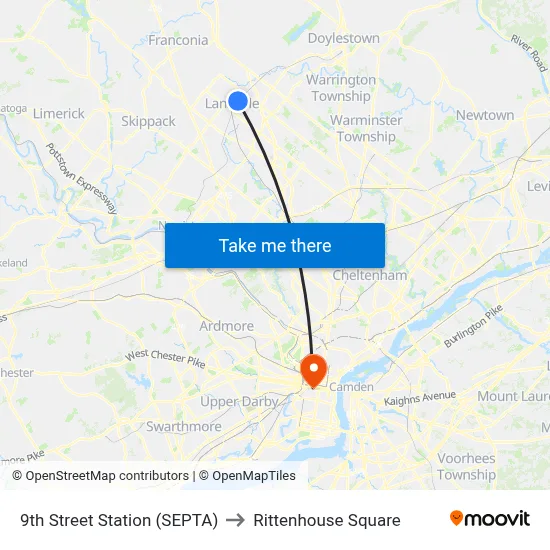 9th Street Station (SEPTA) to Rittenhouse Square map