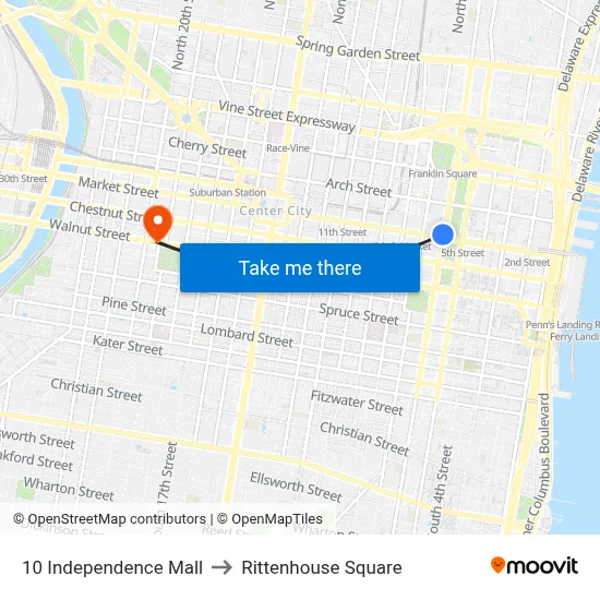 10 Independence Mall to Rittenhouse Square map