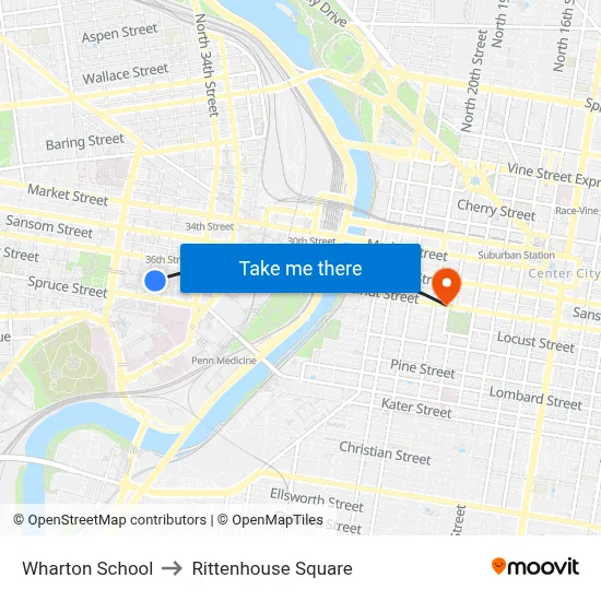 Wharton School to Rittenhouse Square map