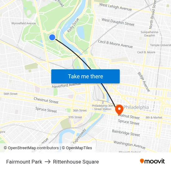 Fairmount Park to Rittenhouse Square map