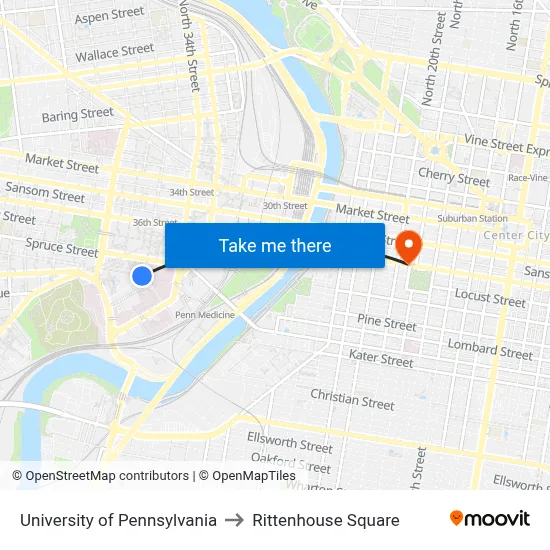 University of Pennsylvania to Rittenhouse Square map