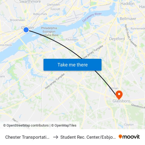 Chester Transportation Center to Student Rec. Center / Esbjornson Gym map