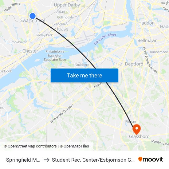 Springfield Mall to Student Rec. Center / Esbjornson Gym map