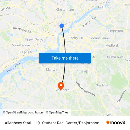 Allegheny Station to Student Rec. Center / Esbjornson Gym map