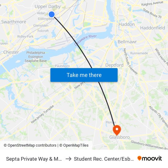 Septa Private Way & Macdade Blvd to Student Rec. Center / Esbjornson Gym map