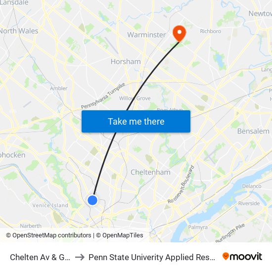 Chelten Av & Germantown Av to Penn State Univerity Applied Research Lab Anechoic Chamber map
