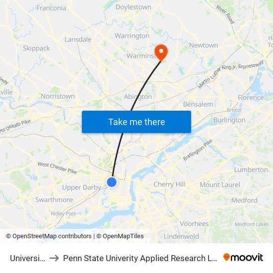 University City to Penn State Univerity Applied Research Lab Anechoic Chamber map