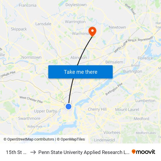 15th St Station to Penn State Univerity Applied Research Lab Anechoic Chamber map