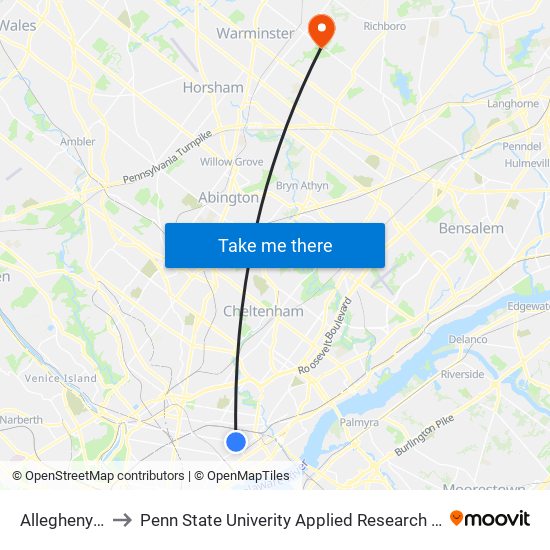 Allegheny Station to Penn State Univerity Applied Research Lab Anechoic Chamber map