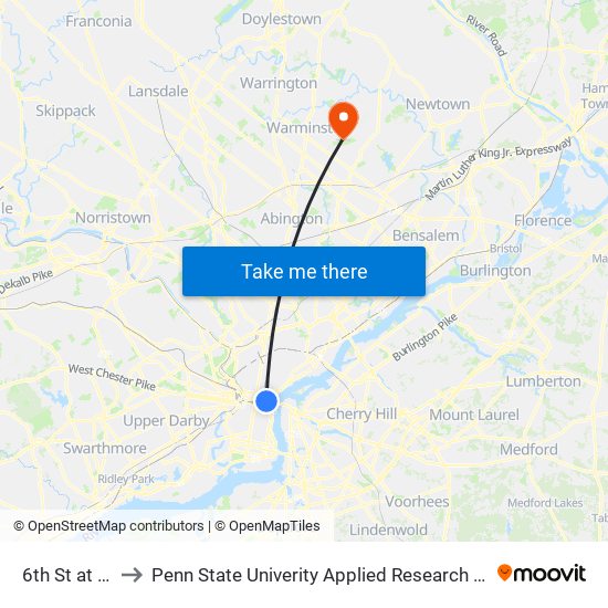 6th St at Race St to Penn State Univerity Applied Research Lab Anechoic Chamber map