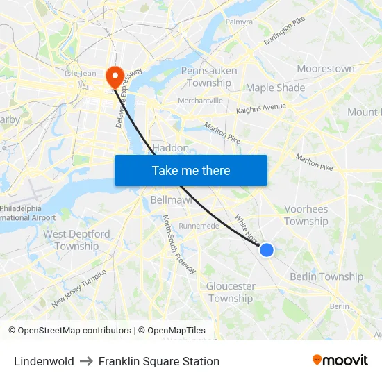 Lindenwold to Franklin Square Station map